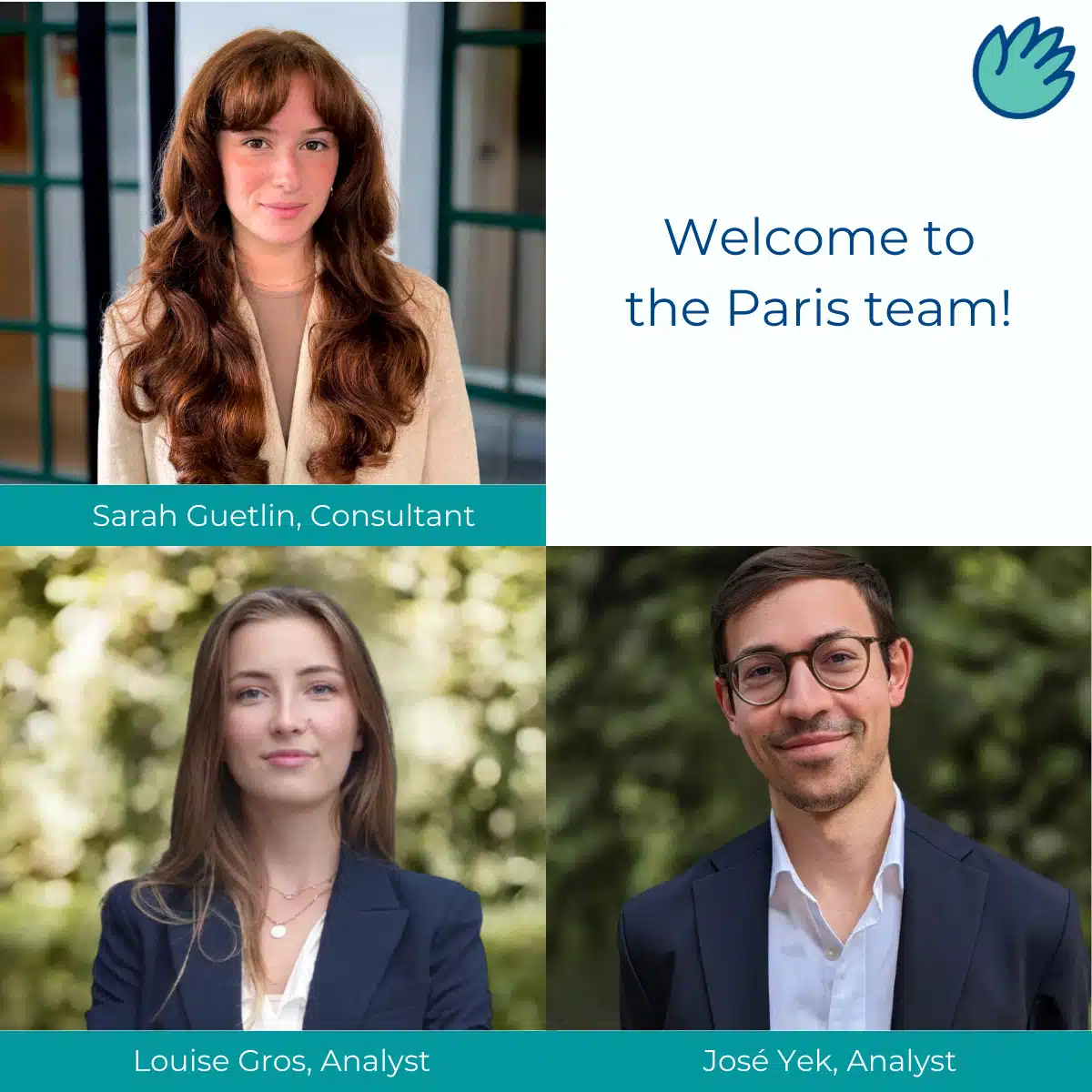 welcome to the Paris team graphic, Sarah Guetlin, Louise Gros and Jose Yek