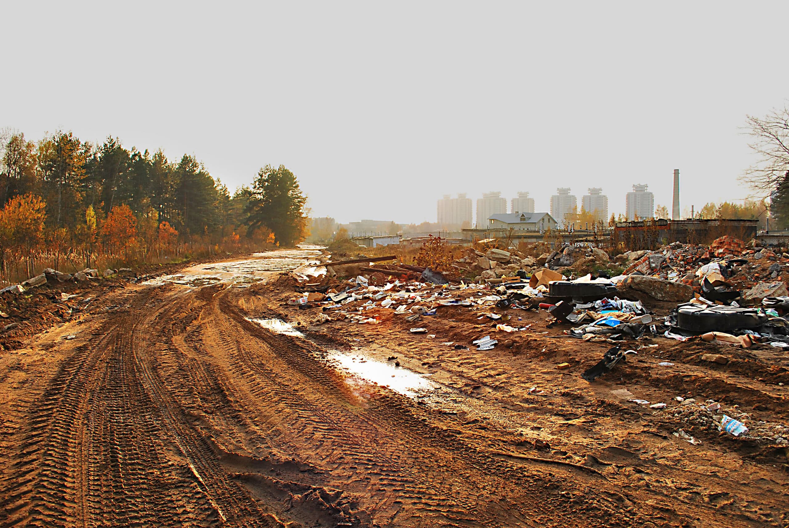 a landscape that has been destroyed by pollution filled with rubbish