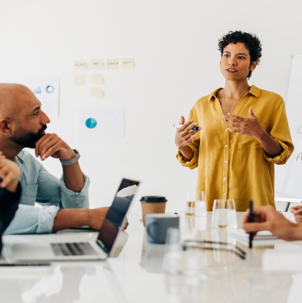 woman leading a team meeting