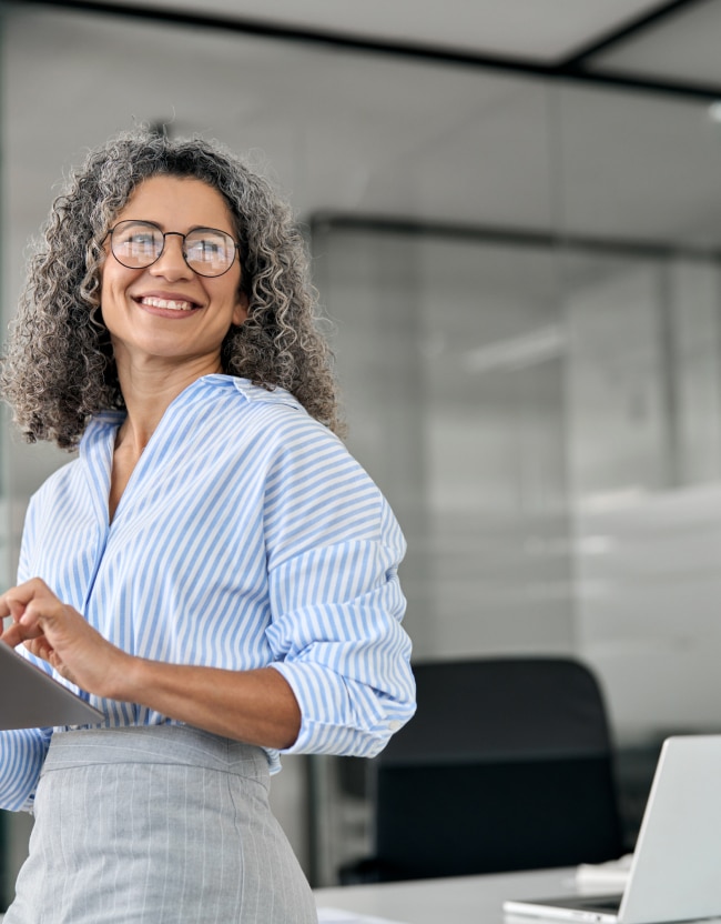 woman smiling in office