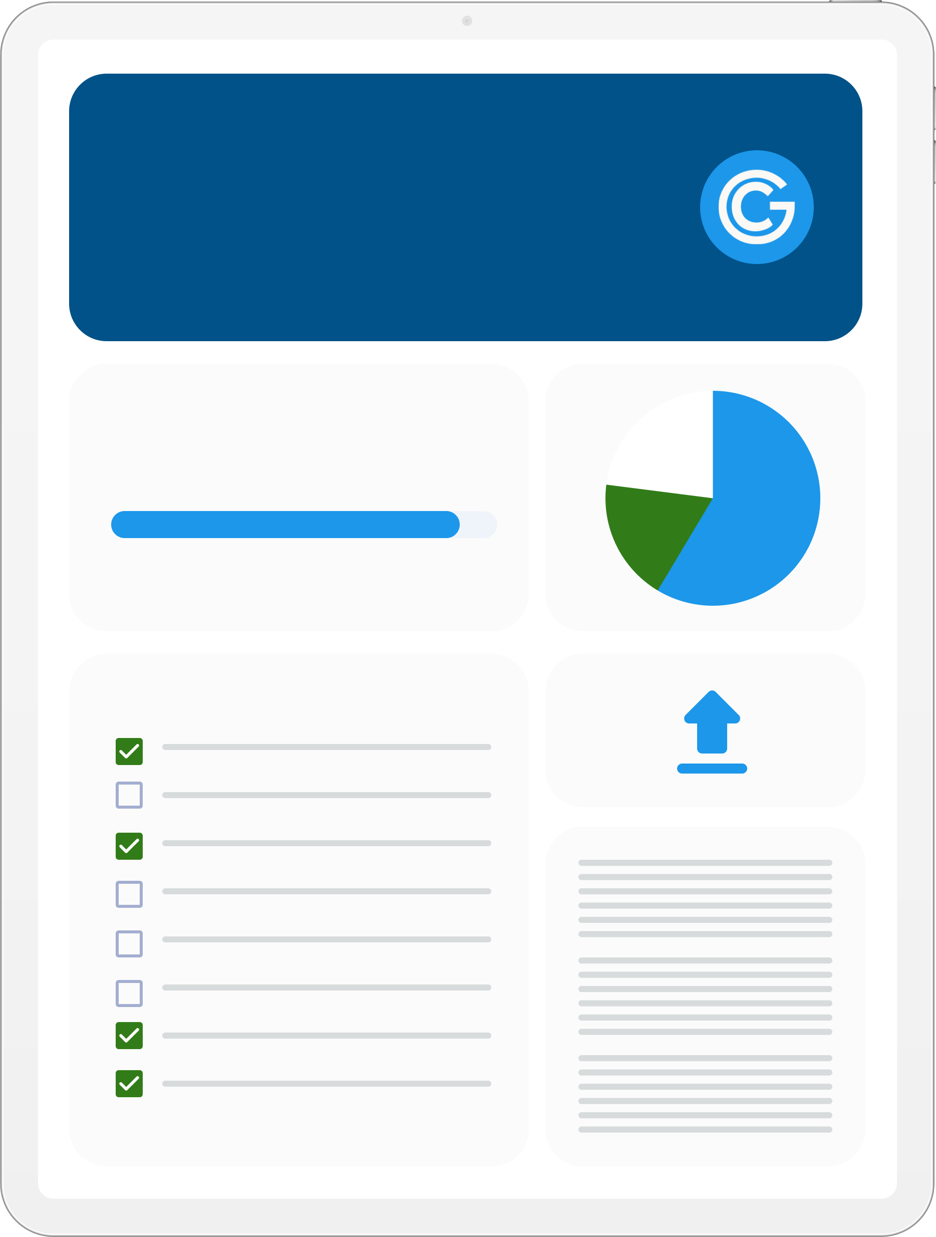 graphic of a tablet screen showing the GCAP dashboard