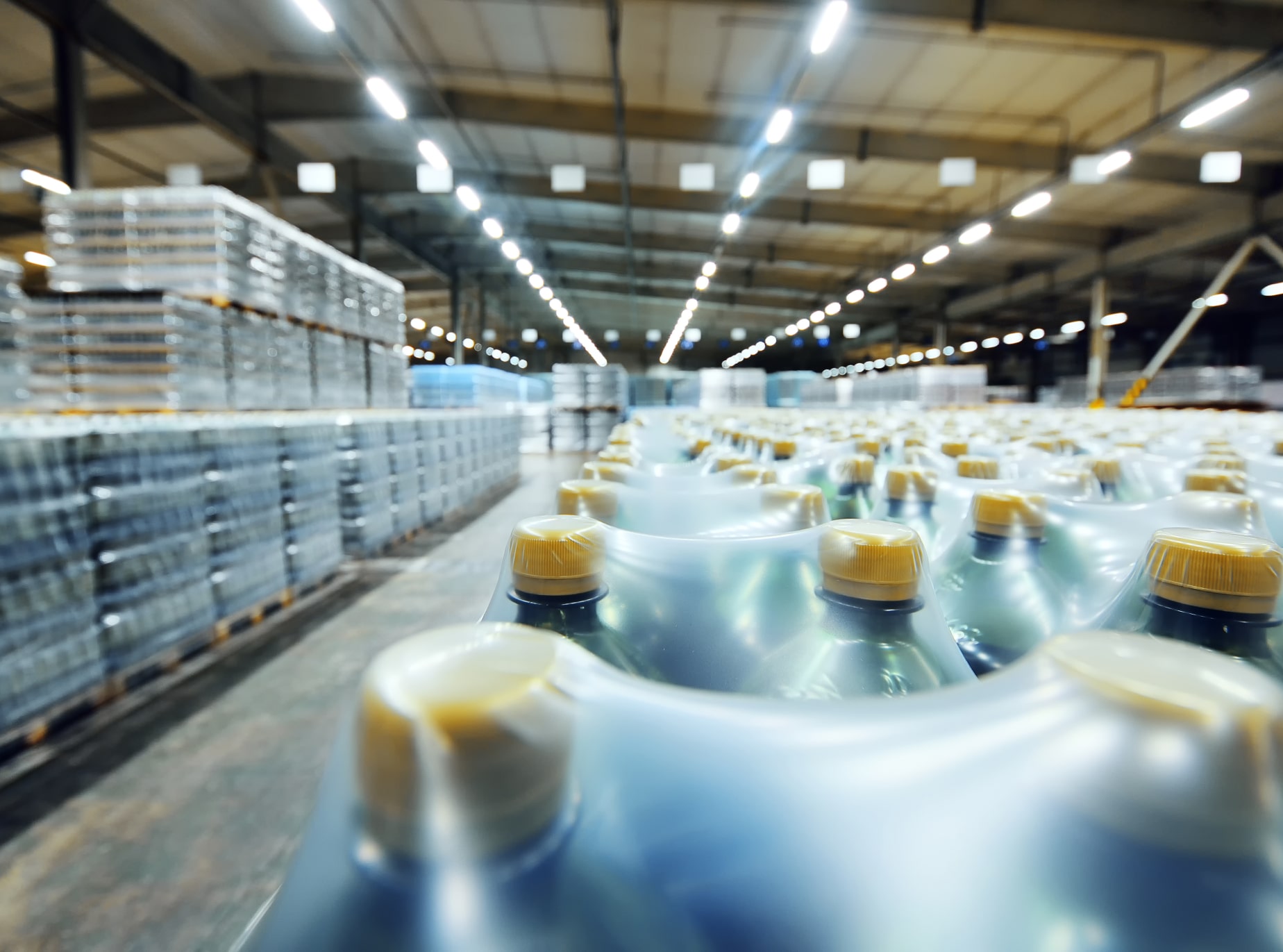 warehouse full of bottles of drink