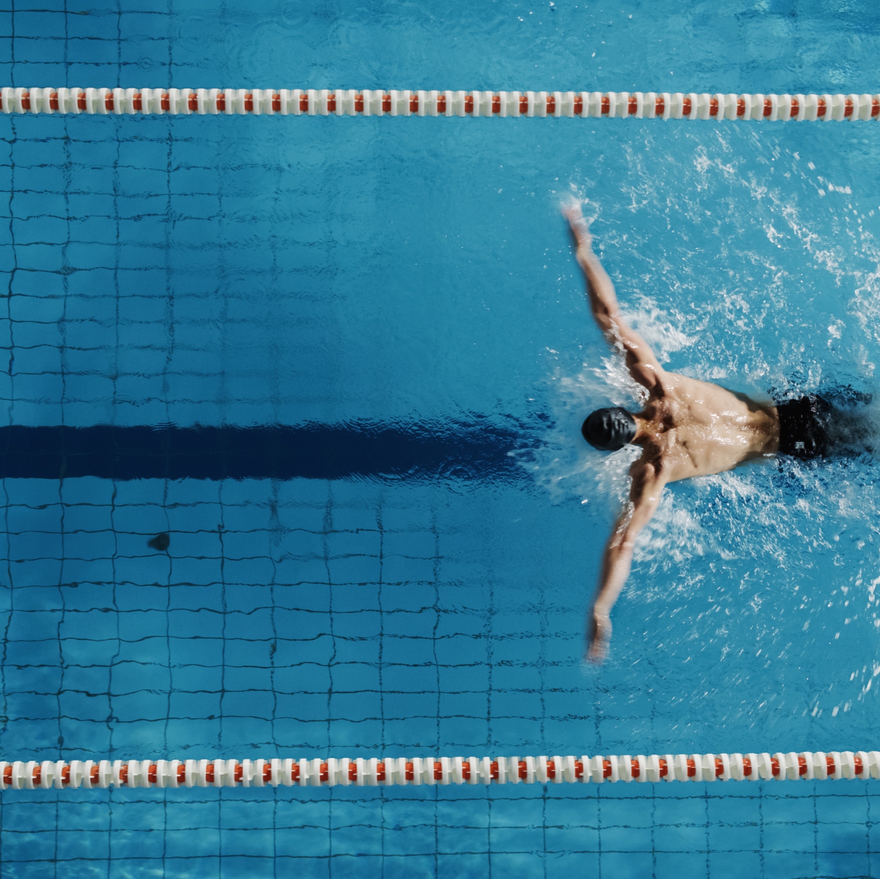 Man swimming in a lane at a swimming pool